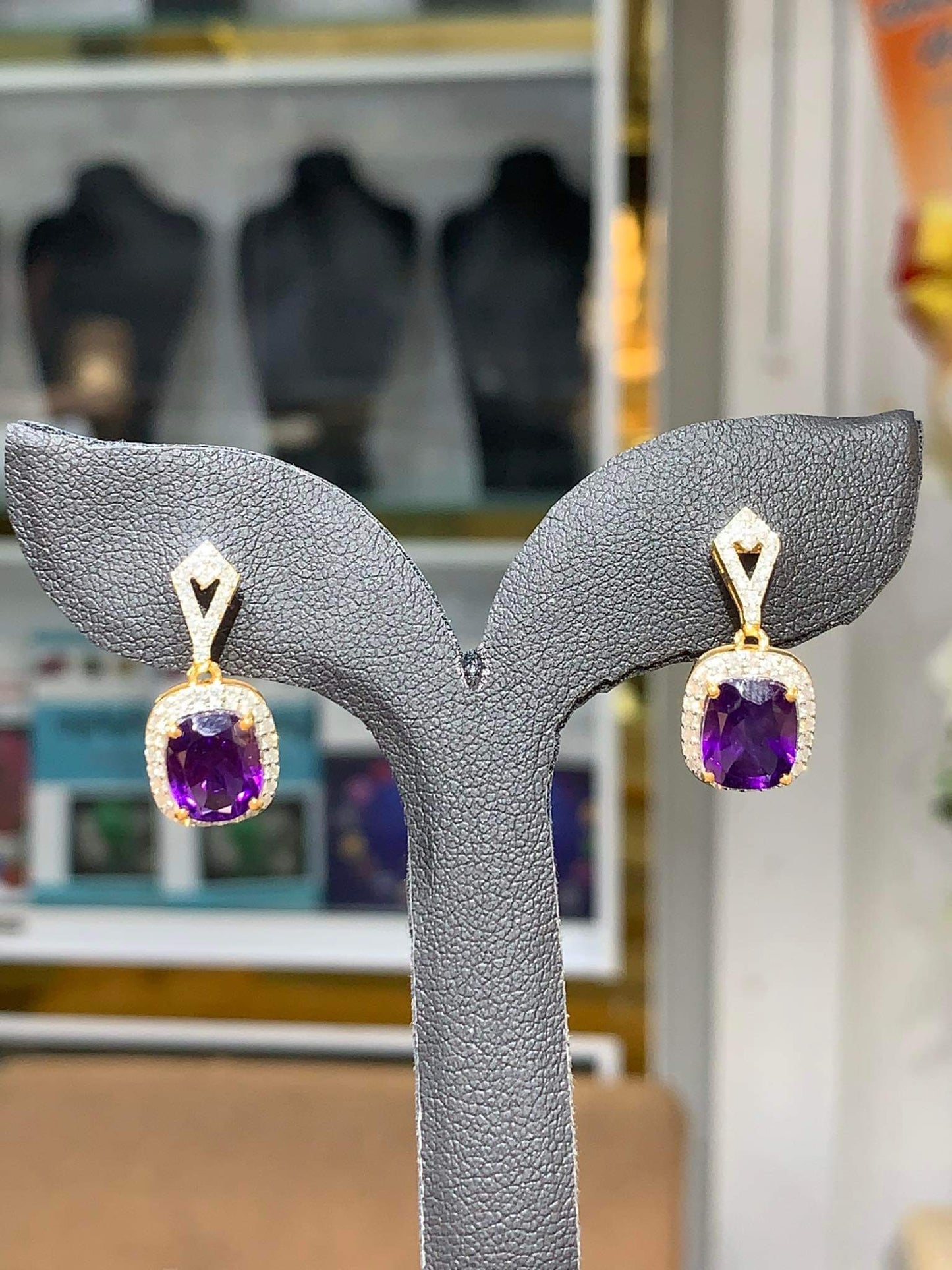 Amethyst and Diamond Drop Earrings 18K Gold