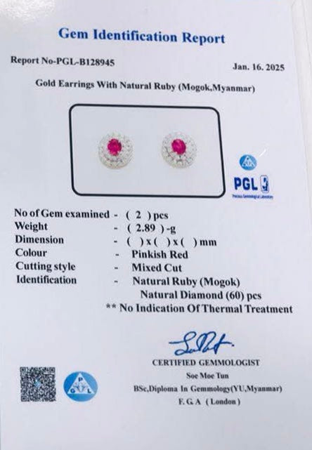 Ruby and Diamond Double Halo Earrings 18K Gold