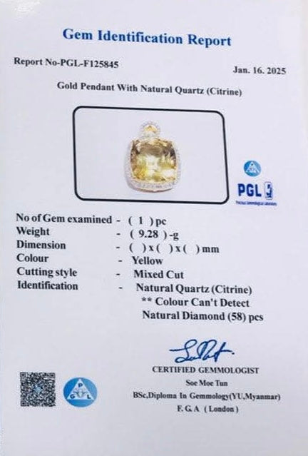 Citrine and Diamond Pendant 18K Gold