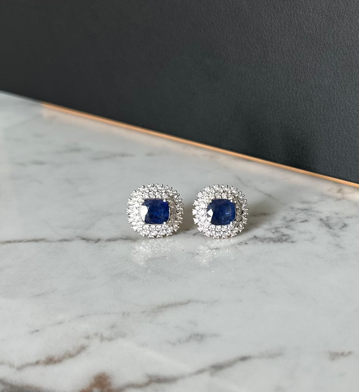 Sapphire and Diamond Halo Earrings 18K Gold