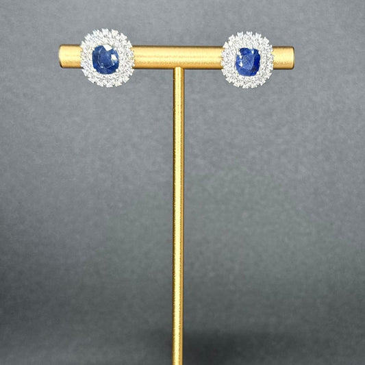 Sapphire and Diamond Halo Earrings 18K Gold