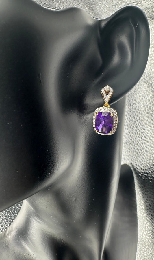 Amethyst and Diamond Drop Earrings 18K Gold