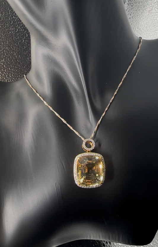 Citrine and Diamond Pendant 18K Gold