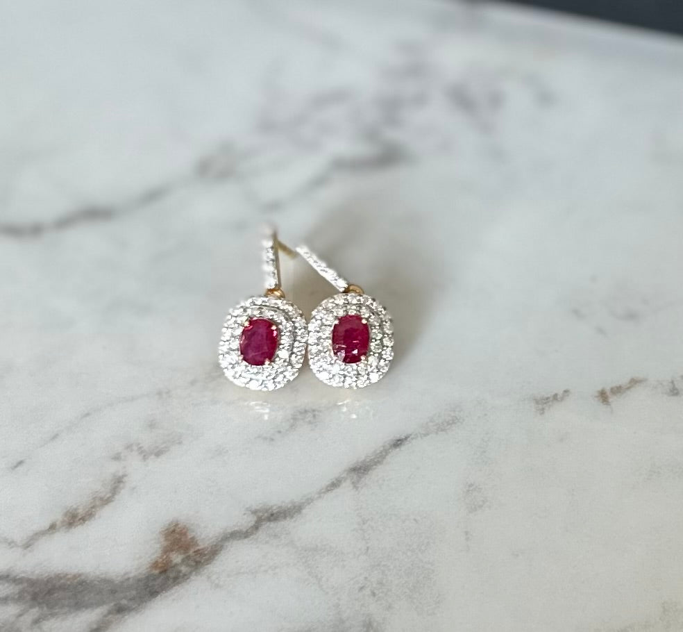 Ruby and Diamond Drop Earrings 18K Gold